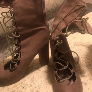 Brown lace-up bootie/heels